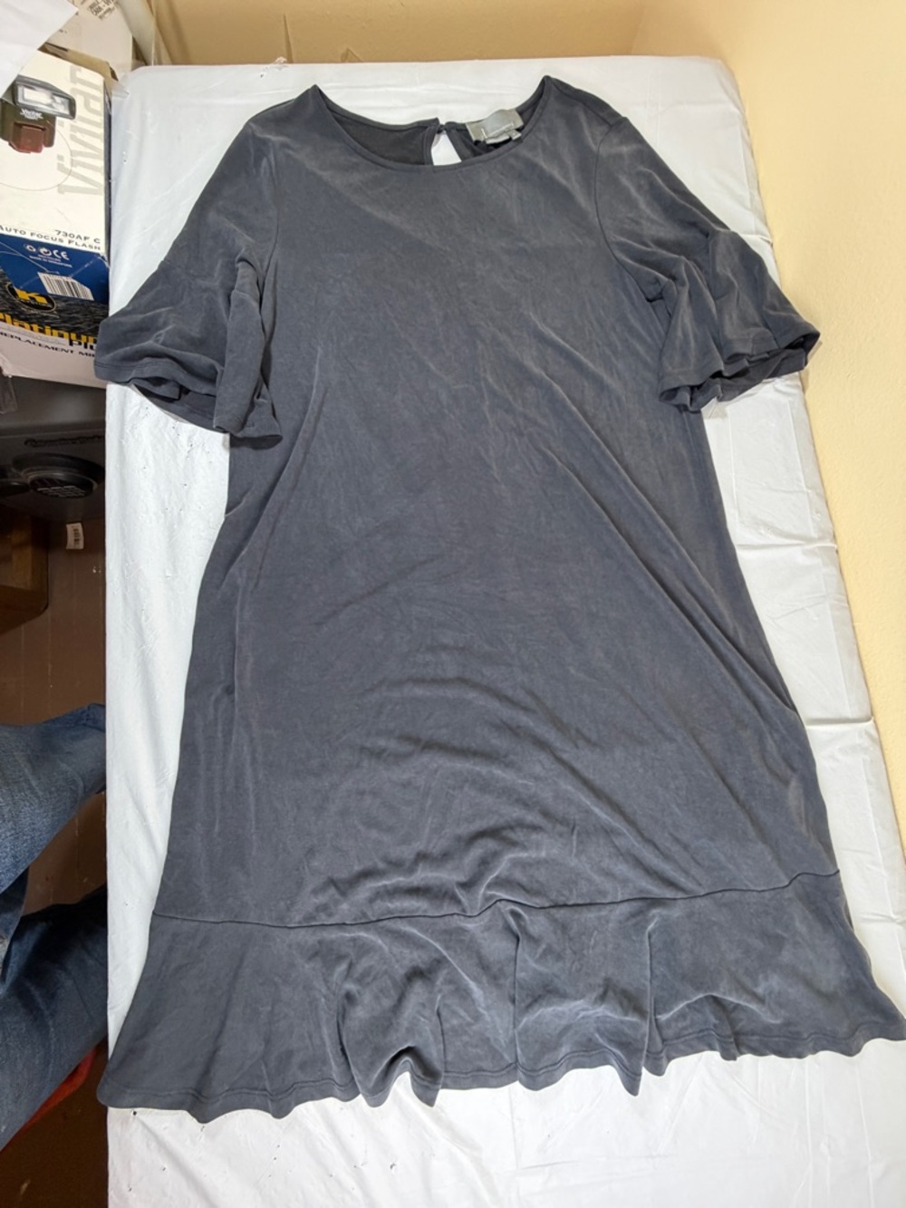 Anthropologie Charcoal Gray Ruffle-Hem Midi Dress‎